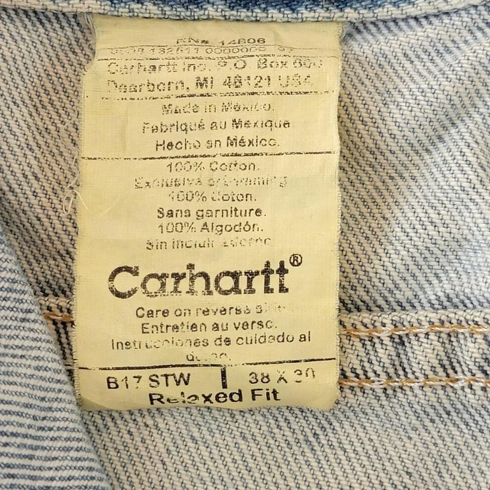 Carhartt B17 STW Relaxed Fit Light Wash Stonewash Denim Jeans Mens 38x30